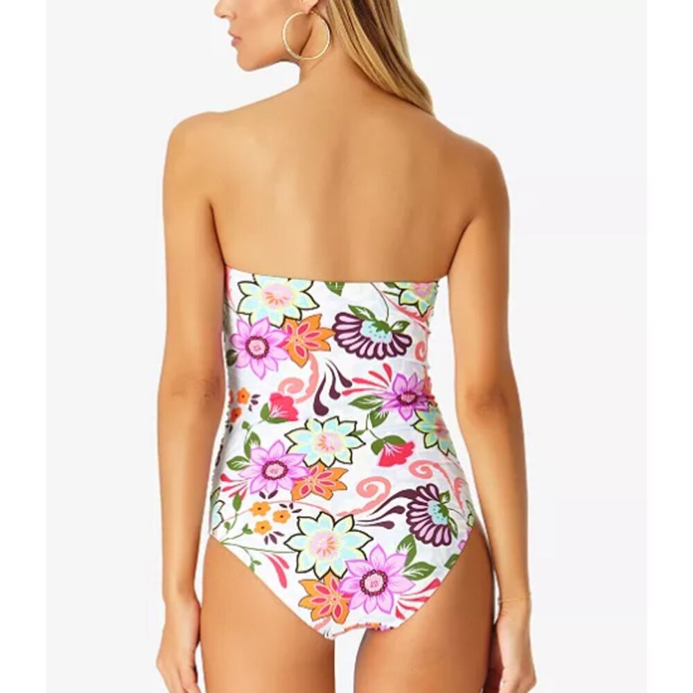 Anne Cole One Piece Swimsuit 14 Fleetwood Floral Twist Bandeau Strapless NWT - Picture 3 of 11